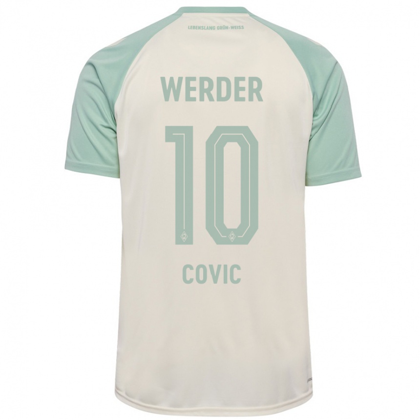 Kinder Fußball Patrice Covic #10 Cremeweiß Hellgrün Auswärtstrikot Trikot 2024/25 T-Shirt Luxemburg