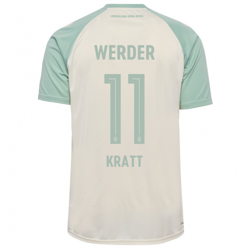 Kinder Fußball Ronan Kratt #11 Cremeweiß Hellgrün Auswärtstrikot Trikot 2024/25 T-Shirt Luxemburg