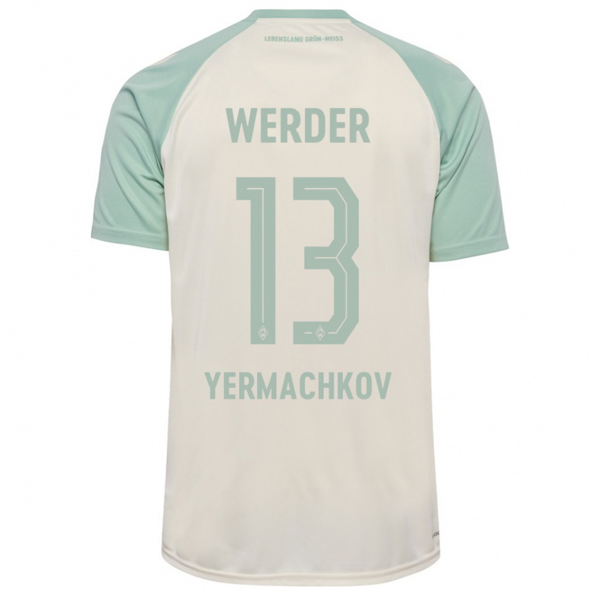 Kinder Fußball Ivan Yermachkov #13 Cremeweiß Hellgrün Auswärtstrikot Trikot 2024/25 T-Shirt Luxemburg