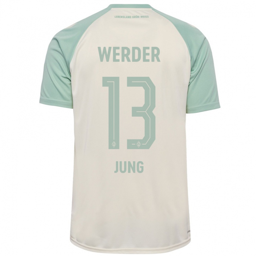 Kinder Fußball Seong-Hyeon Jung #13 Cremeweiß Hellgrün Auswärtstrikot Trikot 2024/25 T-Shirt Luxemburg