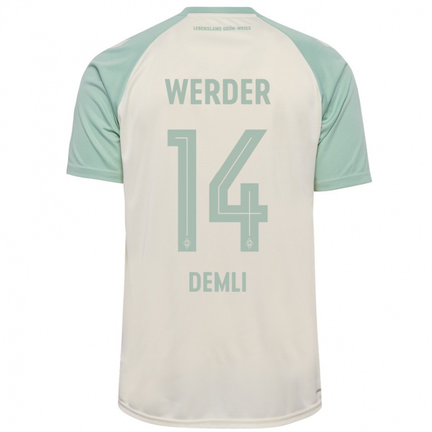 Kinder Fußball Rezan Demli #14 Cremeweiß Hellgrün Auswärtstrikot Trikot 2024/25 T-Shirt Luxemburg