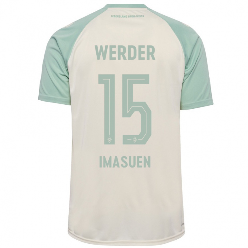 Kinder Fußball Joel Imasuen #15 Cremeweiß Hellgrün Auswärtstrikot Trikot 2024/25 T-Shirt Luxemburg