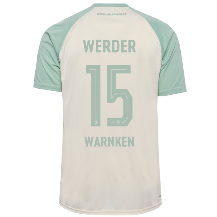 Kinder Fußball Jannes Warnken #15 Cremeweiß Hellgrün Auswärtstrikot Trikot 2024/25 T-Shirt Luxemburg