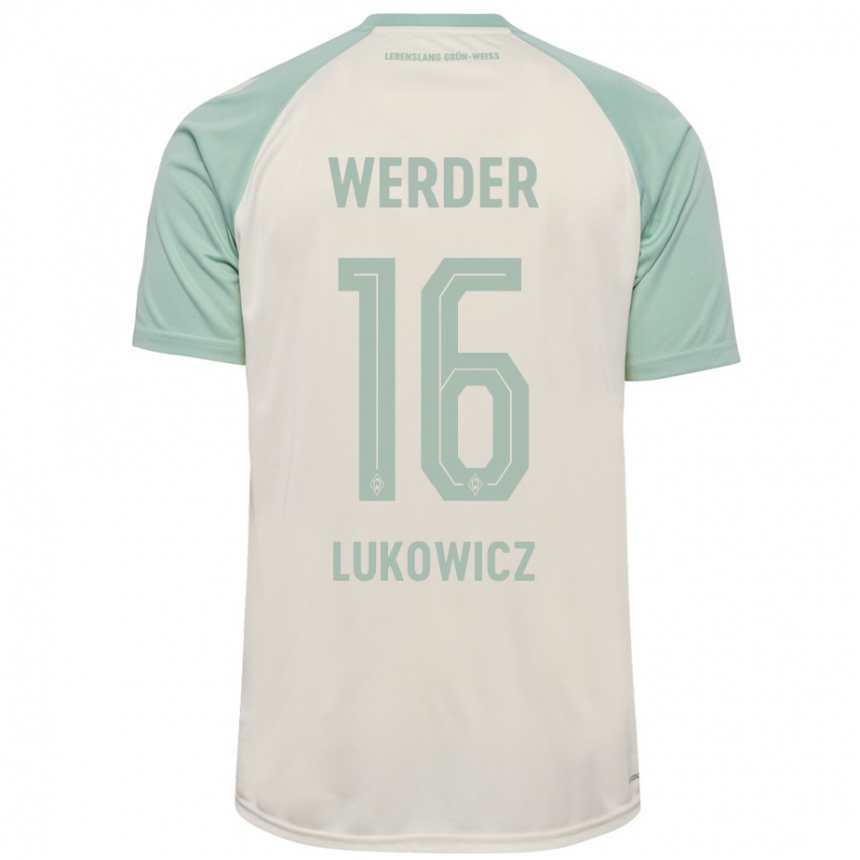 Kinder Fußball Maik Lukowicz #16 Cremeweiß Hellgrün Auswärtstrikot Trikot 2024/25 T-Shirt Luxemburg