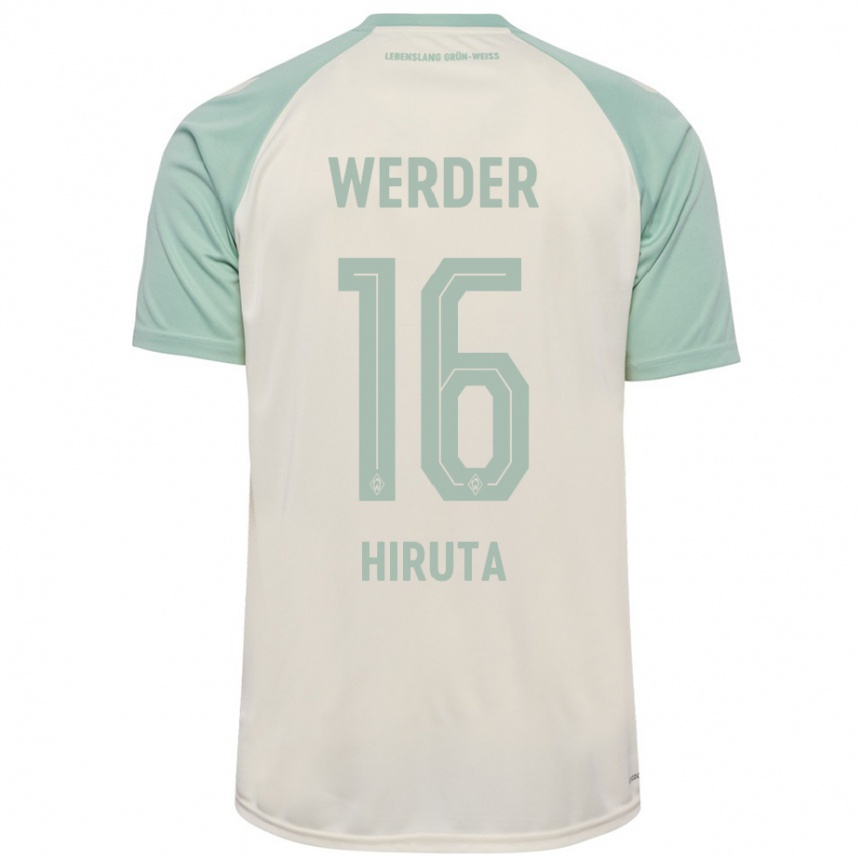 Kinder Fußball Ikumi Hiruta #16 Cremeweiß Hellgrün Auswärtstrikot Trikot 2024/25 T-Shirt Luxemburg