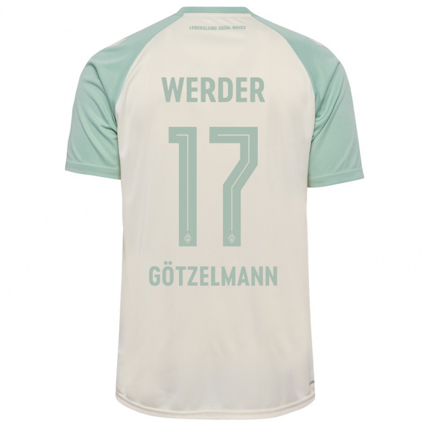 Kinder Fußball Patrick Götzelmann #17 Cremeweiß Hellgrün Auswärtstrikot Trikot 2024/25 T-Shirt Luxemburg