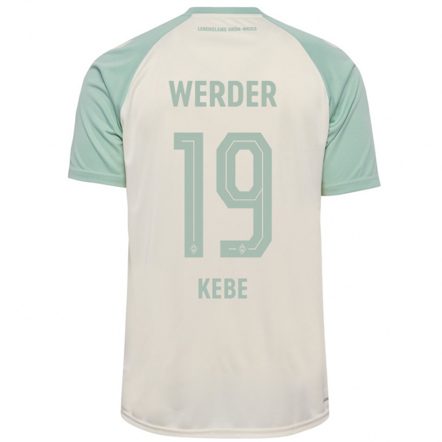 Kinder Fußball David Kébé #19 Cremeweiß Hellgrün Auswärtstrikot Trikot 2024/25 T-Shirt Luxemburg