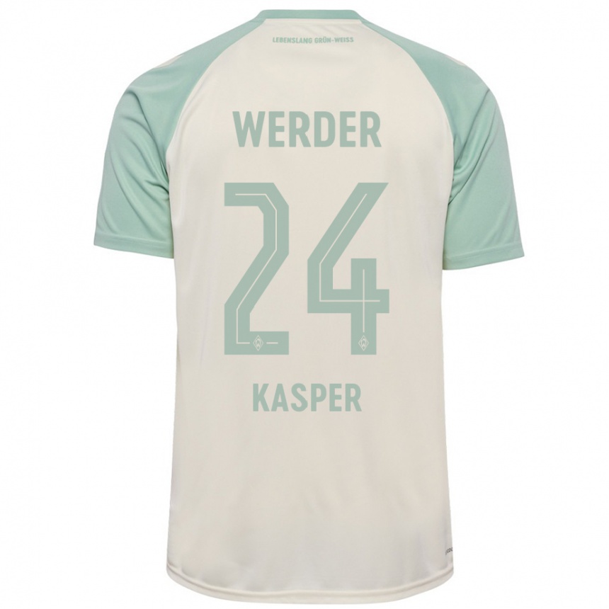 Kinder Fußball Dominik Kasper #24 Cremeweiß Hellgrün Auswärtstrikot Trikot 2024/25 T-Shirt Luxemburg