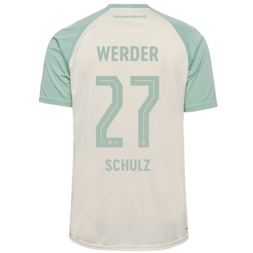 Kinder Fußball Ole Schulz #27 Cremeweiß Hellgrün Auswärtstrikot Trikot 2024/25 T-Shirt Luxemburg