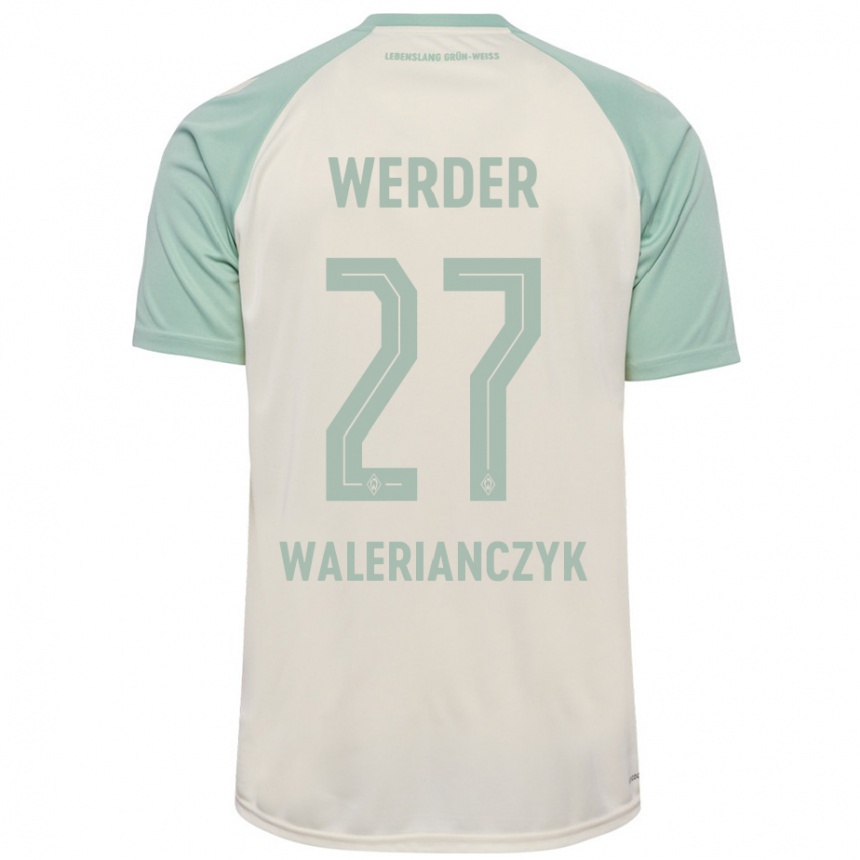 Kinder Fußball Dennis Walerianczyk #27 Cremeweiß Hellgrün Auswärtstrikot Trikot 2024/25 T-Shirt Luxemburg