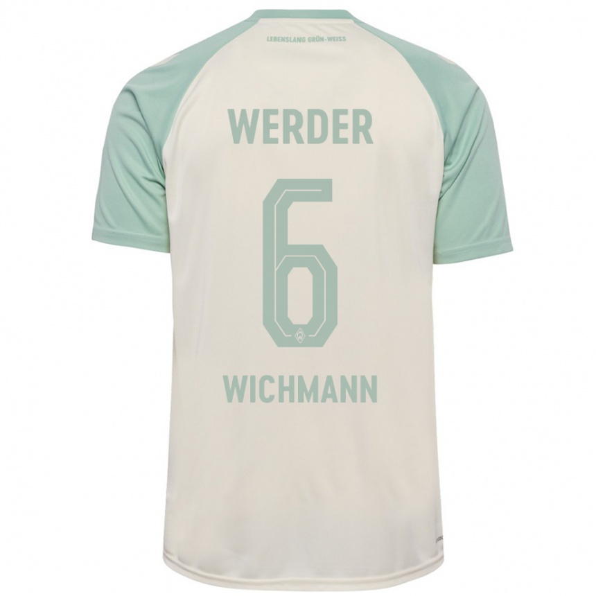 Kinder Fußball Reena Wichmann #6 Cremeweiß Hellgrün Auswärtstrikot Trikot 2024/25 T-Shirt Luxemburg