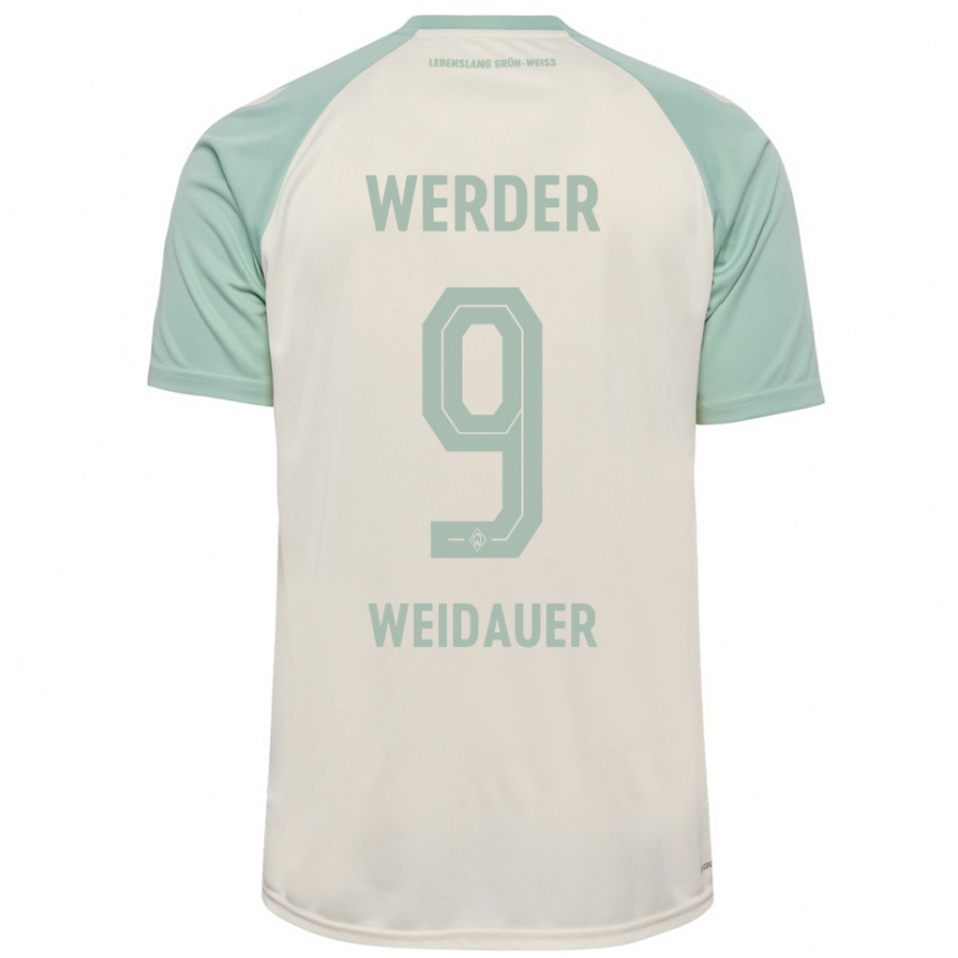 Kinder Fußball Sophie Weidauer #9 Cremeweiß Hellgrün Auswärtstrikot Trikot 2024/25 T-Shirt Luxemburg