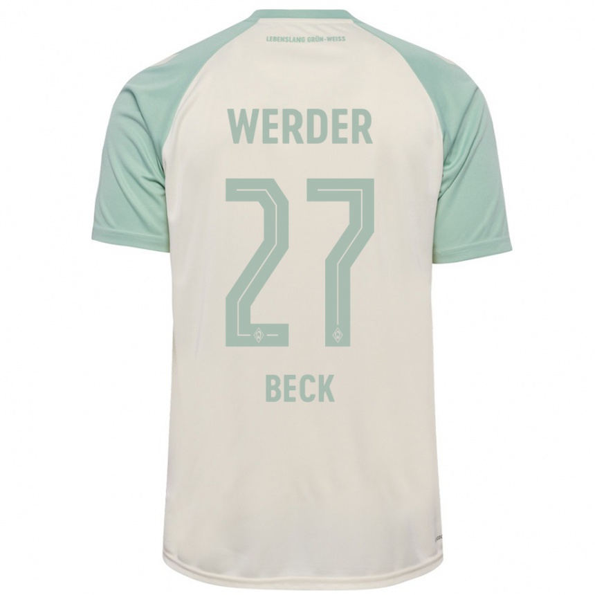 Kinder Fußball Sharon Beck #27 Cremeweiß Hellgrün Auswärtstrikot Trikot 2024/25 T-Shirt Luxemburg