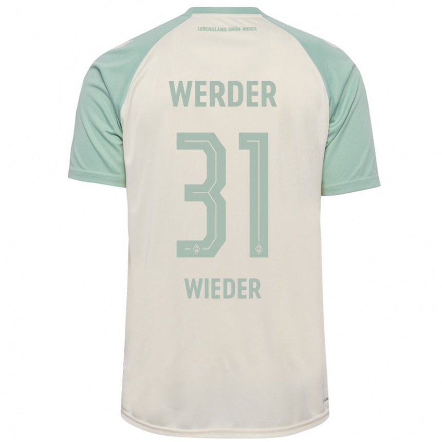 Kinder Fußball Verena Wieder #31 Cremeweiß Hellgrün Auswärtstrikot Trikot 2024/25 T-Shirt Luxemburg