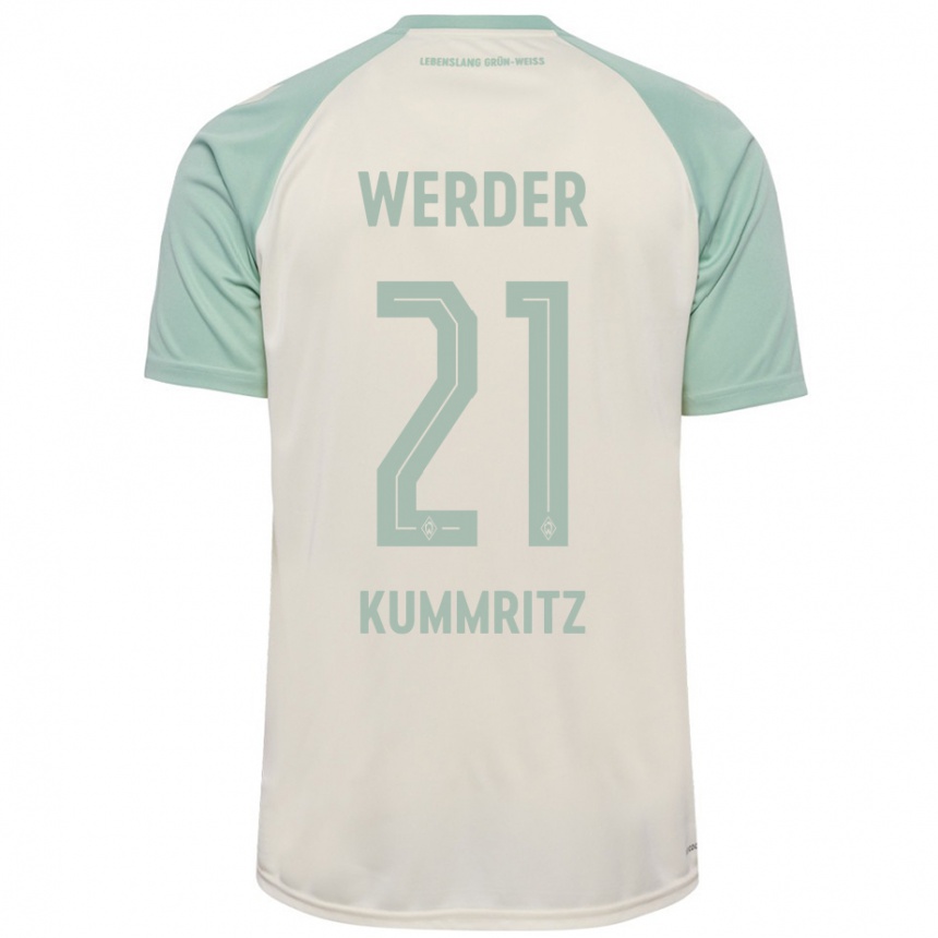 Kinder Fußball Liam Kümmritz #21 Cremeweiß Hellgrün Auswärtstrikot Trikot 2024/25 T-Shirt Luxemburg