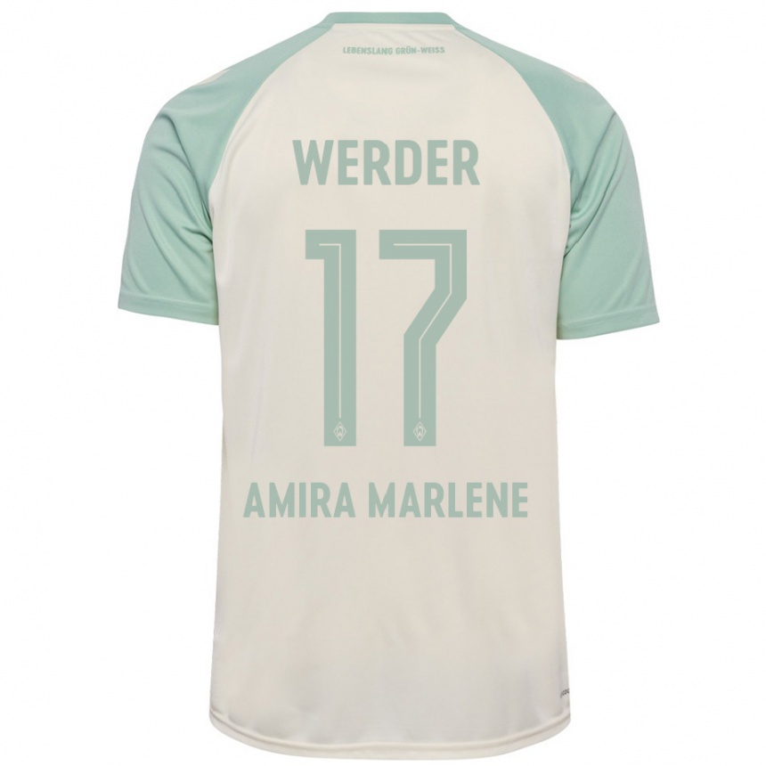 Kinder Fußball Amira Marlene Dahl #17 Cremeweiß Hellgrün Auswärtstrikot Trikot 2024/25 T-Shirt Luxemburg