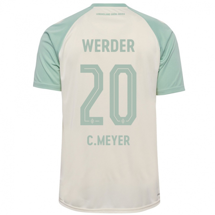 Kinder Fußball Christin Meyer #20 Cremeweiß Hellgrün Auswärtstrikot Trikot 2024/25 T-Shirt Luxemburg