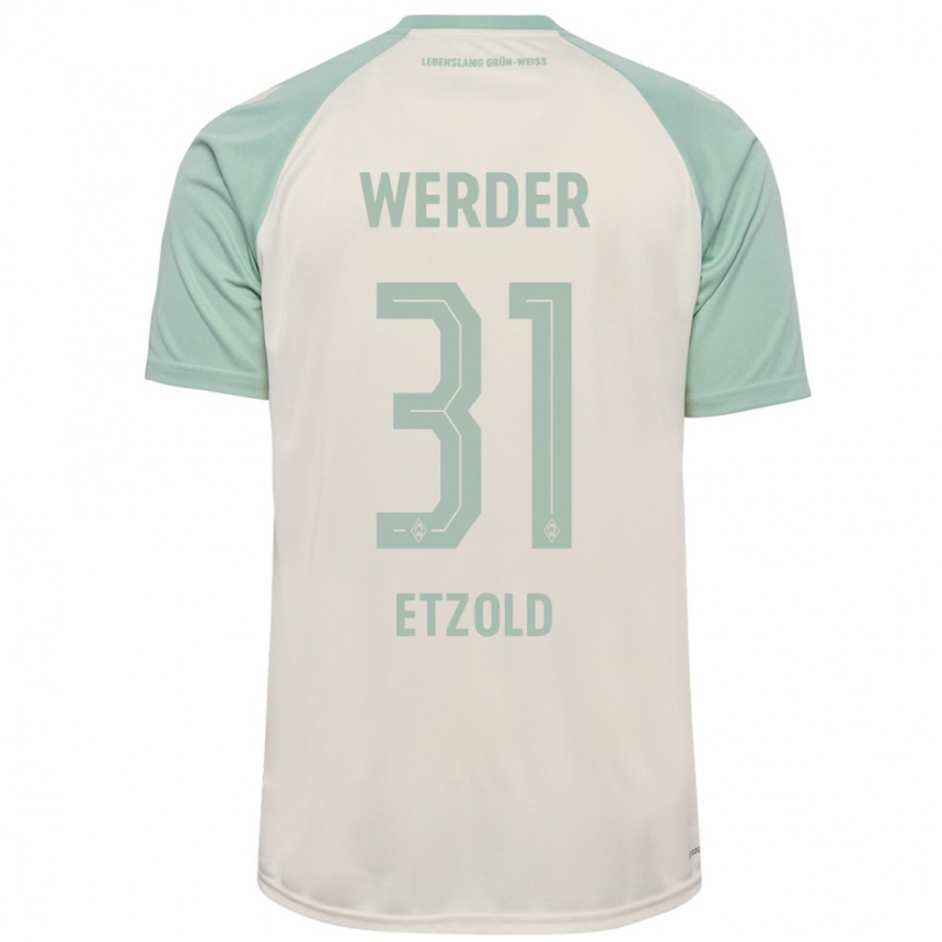 Kinder Fußball Hannah Etzold #31 Cremeweiß Hellgrün Auswärtstrikot Trikot 2024/25 T-Shirt Luxemburg