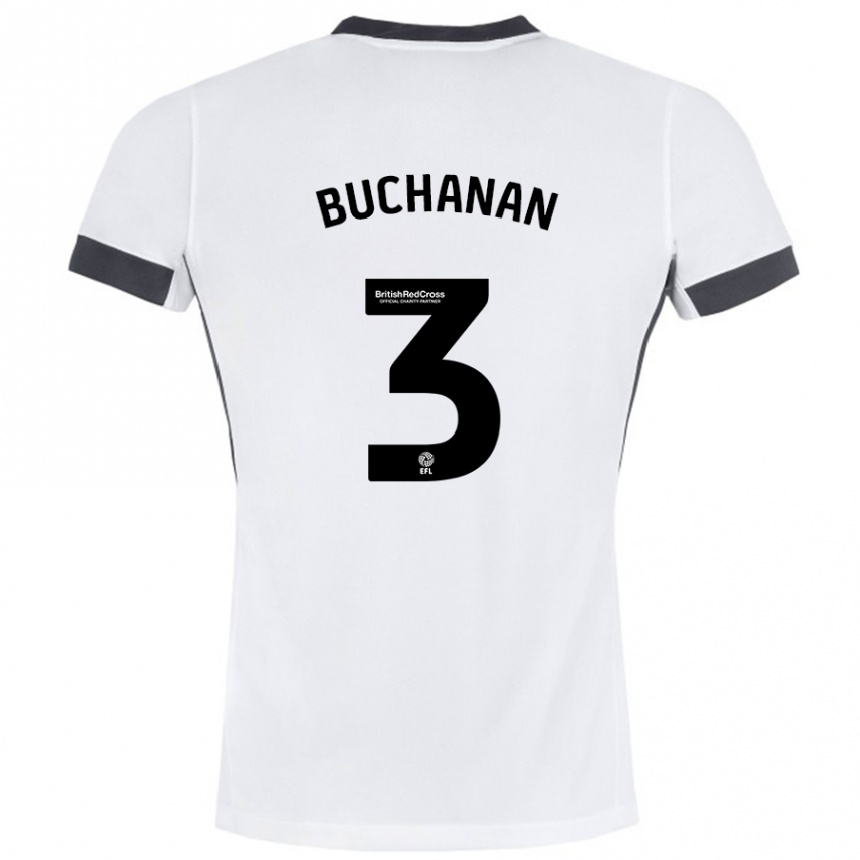 Kinder Fußball Lee Buchanan #3 Weiß Schwarz Auswärtstrikot Trikot 2024/25 T-Shirt Luxemburg