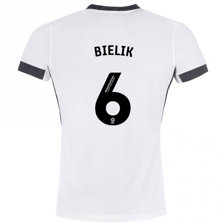 Kinder Fußball Krystian Bielik #6 Weiß Schwarz Auswärtstrikot Trikot 2024/25 T-Shirt Luxemburg