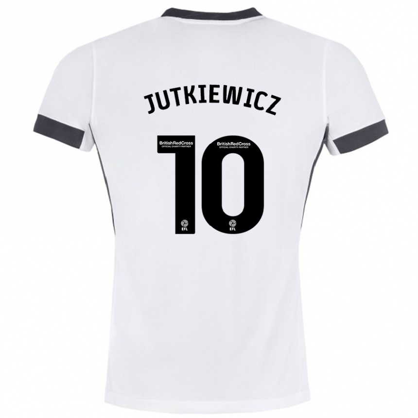 Kinder Fußball Lukas Jutkiewicz #10 Weiß Schwarz Auswärtstrikot Trikot 2024/25 T-Shirt Luxemburg