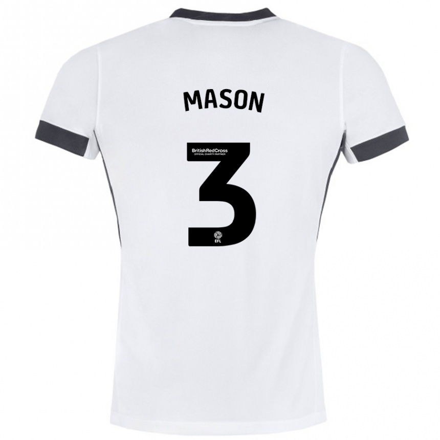 Kinder Fußball Ellie Mason #3 Weiß Schwarz Auswärtstrikot Trikot 2024/25 T-Shirt Luxemburg