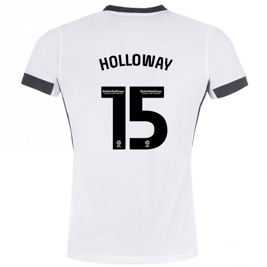 Kinder Fußball Rebecca Holloway #15 Weiß Schwarz Auswärtstrikot Trikot 2024/25 T-Shirt Luxemburg