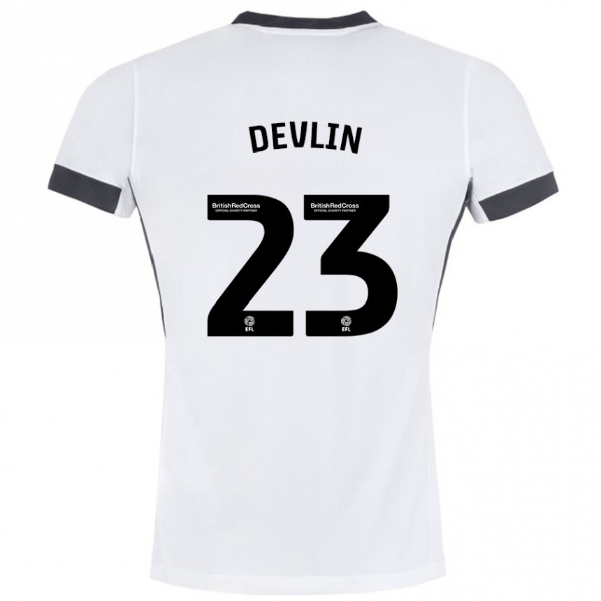 Kinder Fußball Charlotte Devlin #23 Weiß Schwarz Auswärtstrikot Trikot 2024/25 T-Shirt Luxemburg