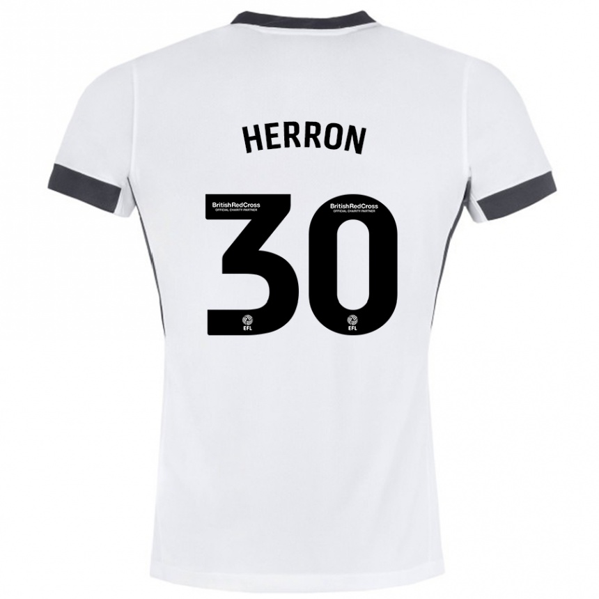 Kinder Fußball Neve Herron #30 Weiß Schwarz Auswärtstrikot Trikot 2024/25 T-Shirt Luxemburg