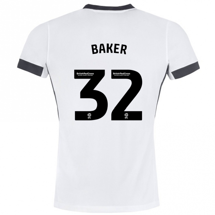 Kinder Fußball Ava Baker #32 Weiß Schwarz Auswärtstrikot Trikot 2024/25 T-Shirt Luxemburg