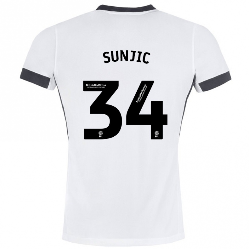 Kinder Fußball Ivan Sunjic #34 Weiß Schwarz Auswärtstrikot Trikot 2024/25 T-Shirt Luxemburg