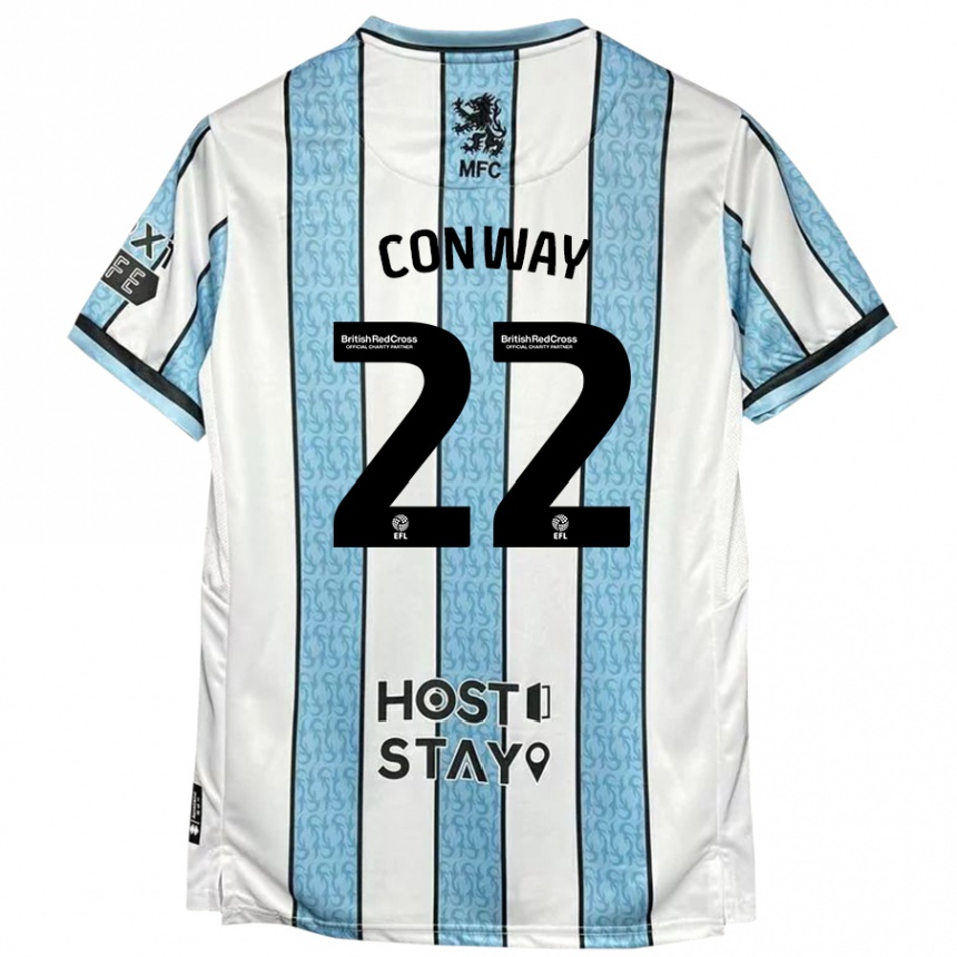 Kinder Fußball Tommy Conway #22 Weiß Blau Auswärtstrikot Trikot 2024/25 T-Shirt Luxemburg