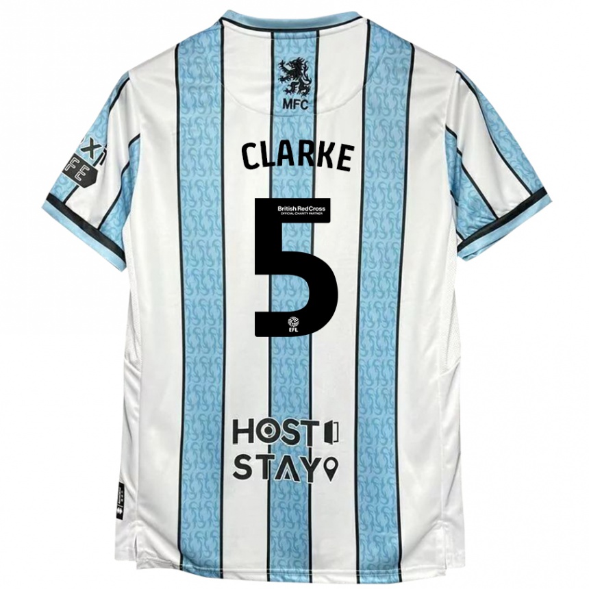 Kinder Fußball Matt Clarke #5 Weiß Blau Auswärtstrikot Trikot 2024/25 T-Shirt Luxemburg