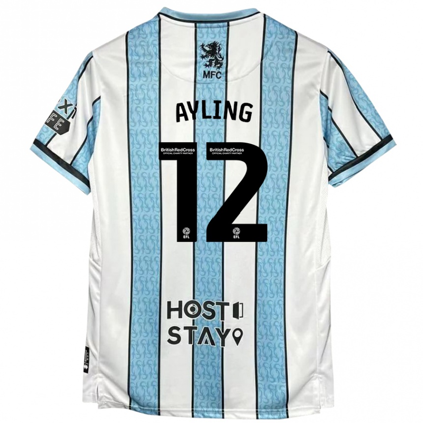 Kinder Fußball Luke Ayling #12 Weiß Blau Auswärtstrikot Trikot 2024/25 T-Shirt Luxemburg