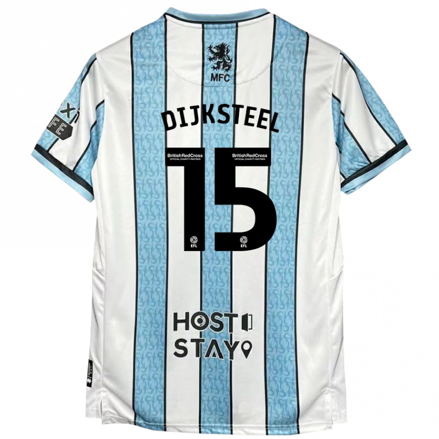 Kinder Fußball Anfernee Dijksteel #15 Weiß Blau Auswärtstrikot Trikot 2024/25 T-Shirt Luxemburg