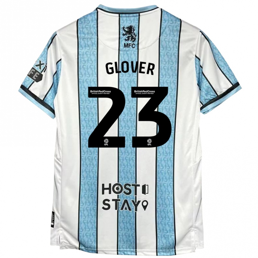 Kinder Fußball Tom Glover #23 Weiß Blau Auswärtstrikot Trikot 2024/25 T-Shirt Luxemburg