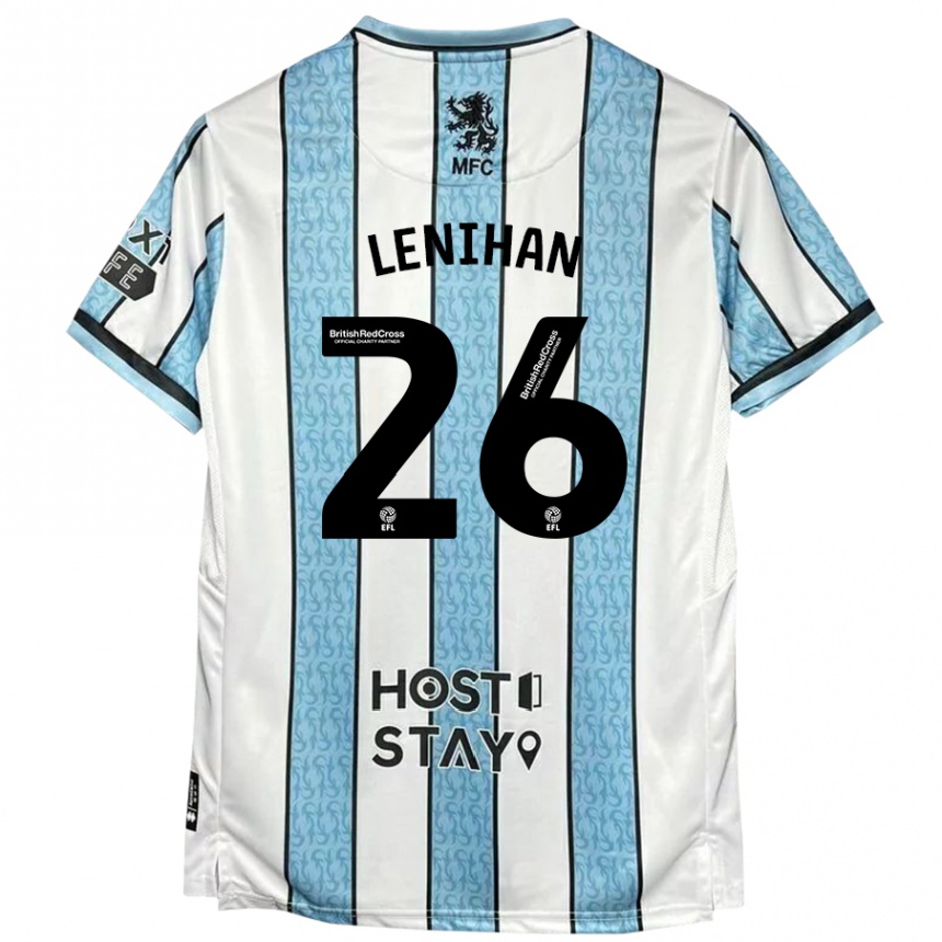 Kinder Fußball Darragh Lenihan #26 Weiß Blau Auswärtstrikot Trikot 2024/25 T-Shirt Luxemburg