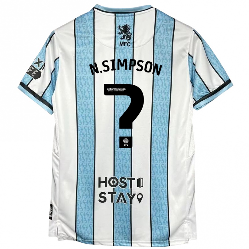 Kinder Fußball Nathan Simpson #0 Weiß Blau Auswärtstrikot Trikot 2024/25 T-Shirt Luxemburg