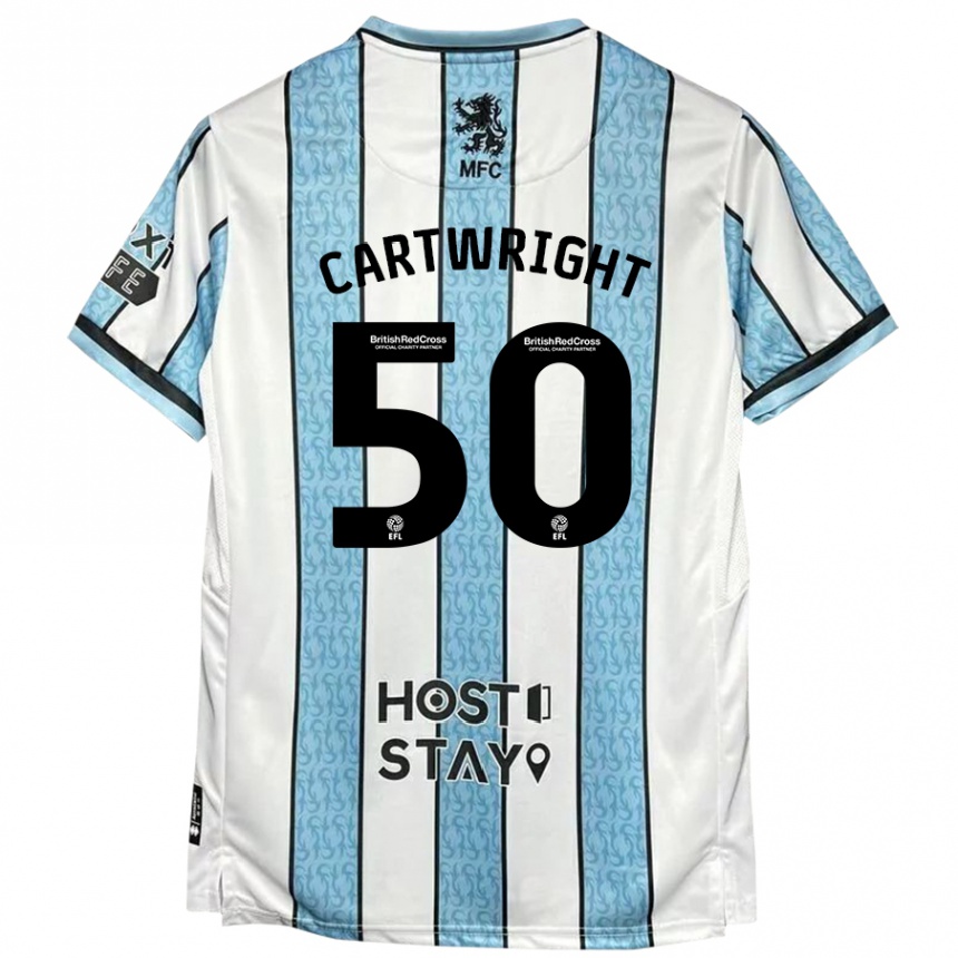 Kinder Fußball Fin Cartwright #50 Weiß Blau Auswärtstrikot Trikot 2024/25 T-Shirt Luxemburg