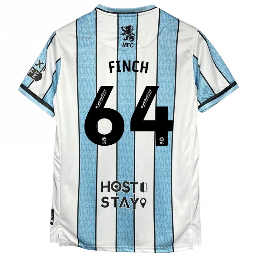 Kinder Fußball Sonny Finch #64 Weiß Blau Auswärtstrikot Trikot 2024/25 T-Shirt Luxemburg