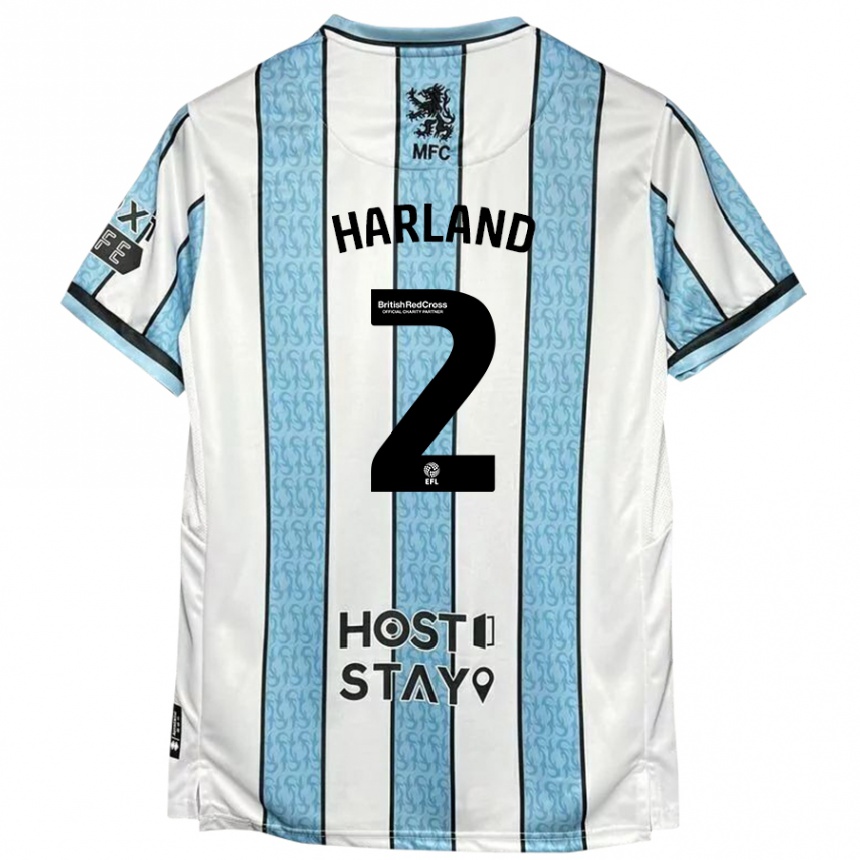 Kinder Fußball Jane Harland #2 Weiß Blau Auswärtstrikot Trikot 2024/25 T-Shirt Luxemburg