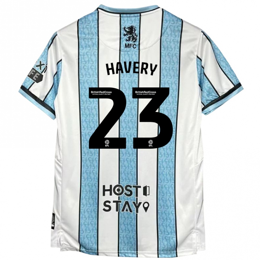 Kinder Fußball Nicole Havery #23 Weiß Blau Auswärtstrikot Trikot 2024/25 T-Shirt Luxemburg