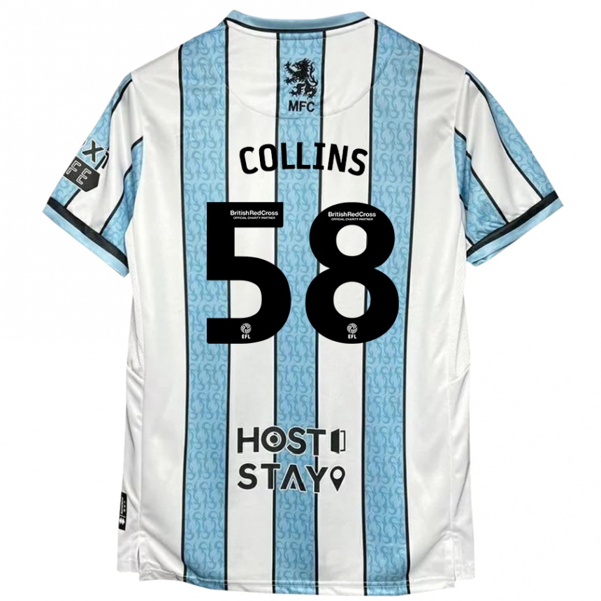 Kinder Fußball Sam Collins #58 Weiß Blau Auswärtstrikot Trikot 2024/25 T-Shirt Luxemburg