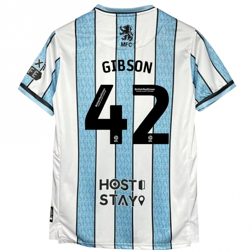 Kinder Fußball Joseph Gibson #42 Weiß Blau Auswärtstrikot Trikot 2024/25 T-Shirt Luxemburg