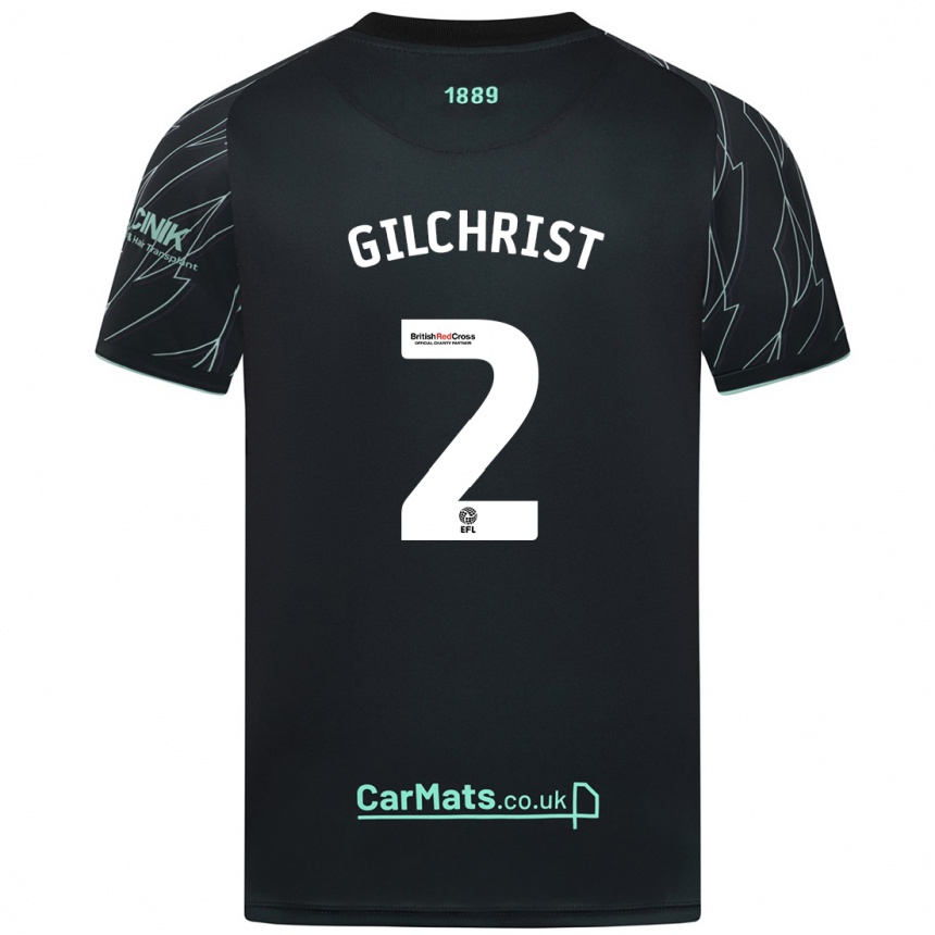 Kinder Fußball Alfie Gilchrist #2 Schwarz Grün Auswärtstrikot Trikot 2024/25 T-Shirt Luxemburg