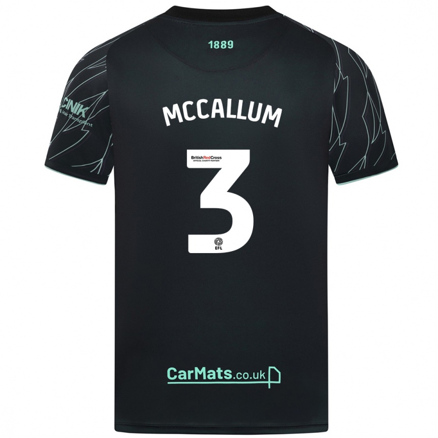 Kinder Fußball Sam Mccallum #3 Schwarz Grün Auswärtstrikot Trikot 2024/25 T-Shirt Luxemburg