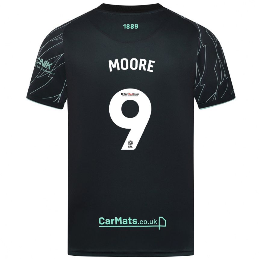 Kinder Fußball Kieffer Moore #9 Schwarz Grün Auswärtstrikot Trikot 2024/25 T-Shirt Luxemburg