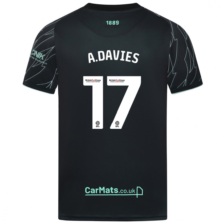 Kinder Fußball Adam Davies #17 Schwarz Grün Auswärtstrikot Trikot 2024/25 T-Shirt Luxemburg