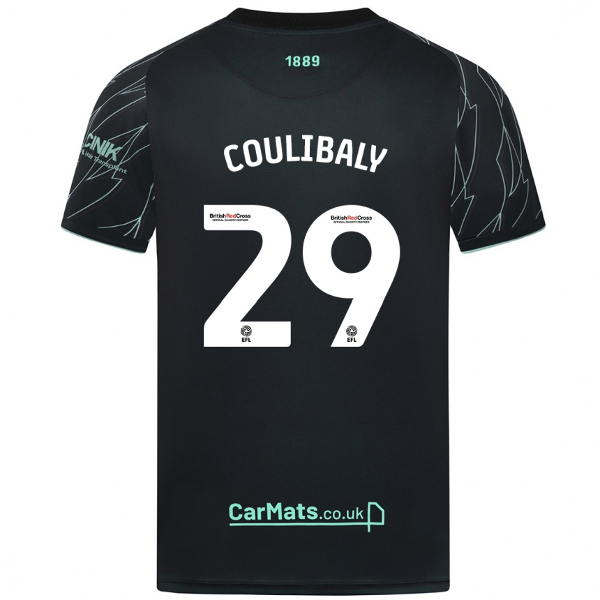 Kinder Fußball Ismaila Coulibaly #29 Schwarz Grün Auswärtstrikot Trikot 2024/25 T-Shirt Luxemburg