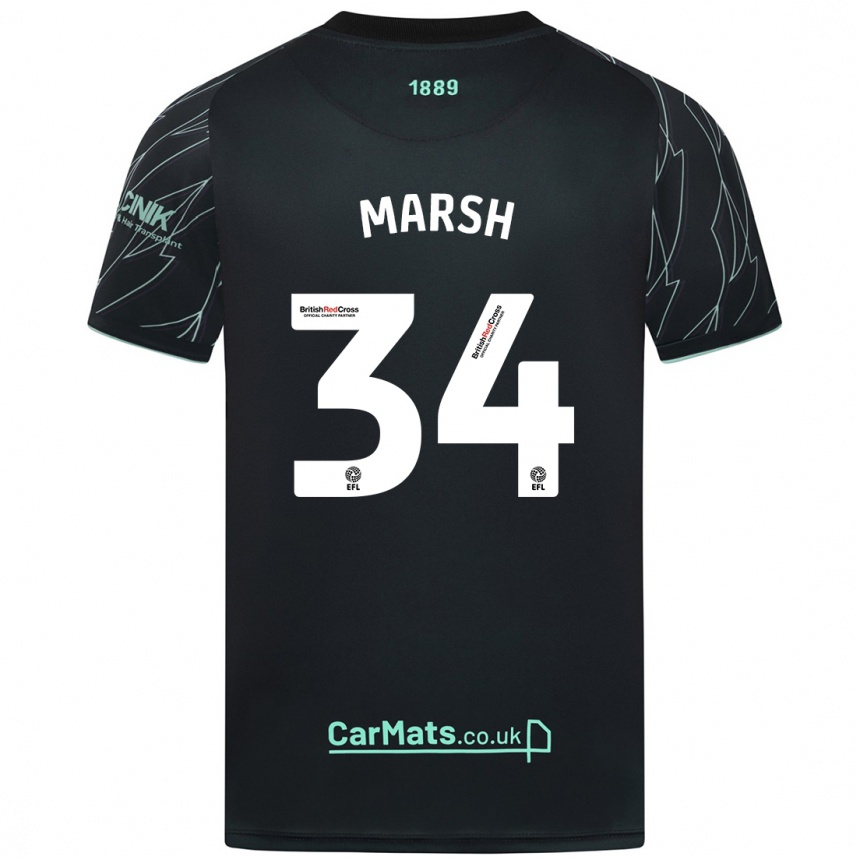 Kinder Fußball Louie Marsh #34 Schwarz Grün Auswärtstrikot Trikot 2024/25 T-Shirt Luxemburg